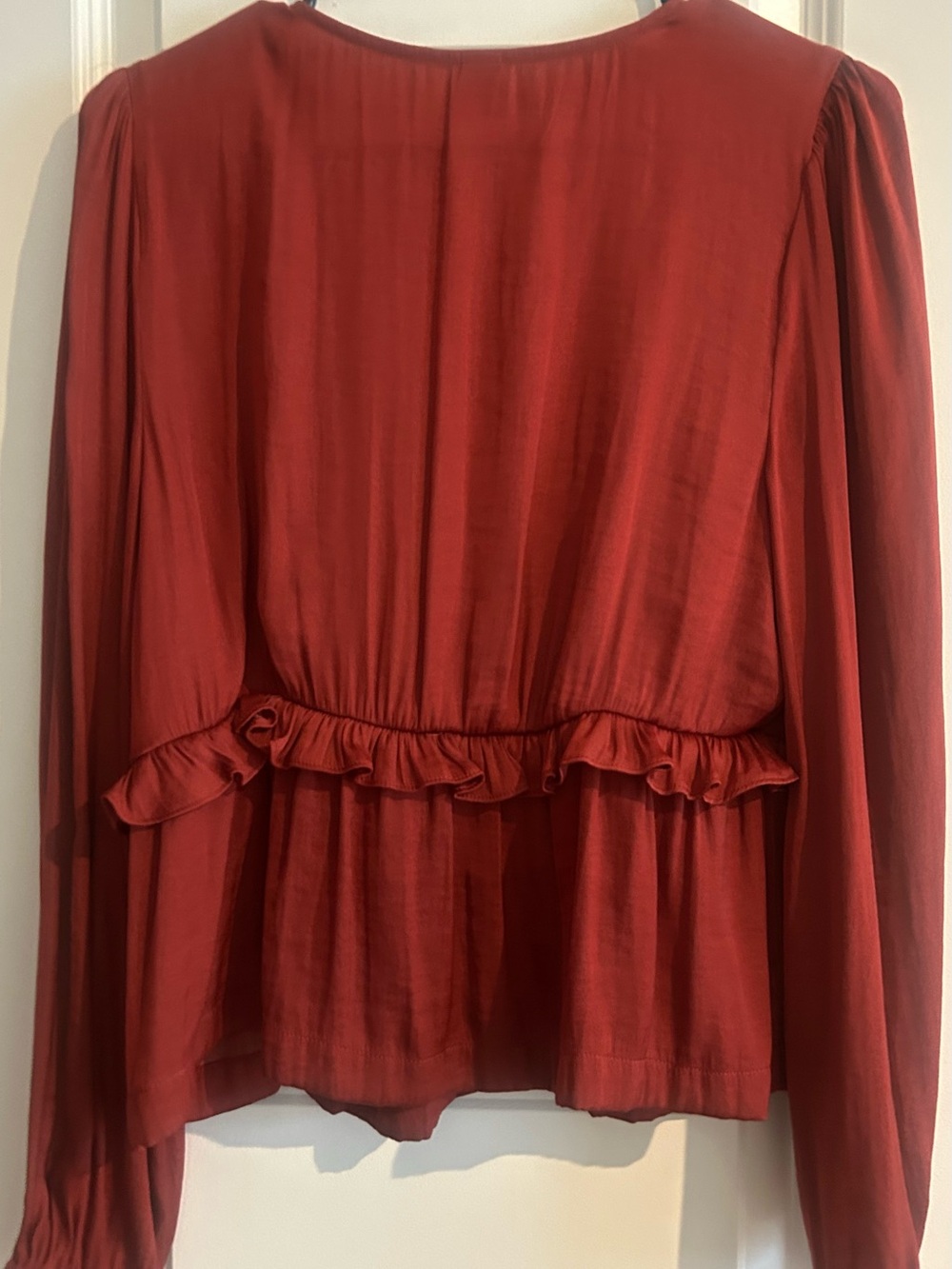 Women's Red Ruffle Peplum Long-Sleeve Top
